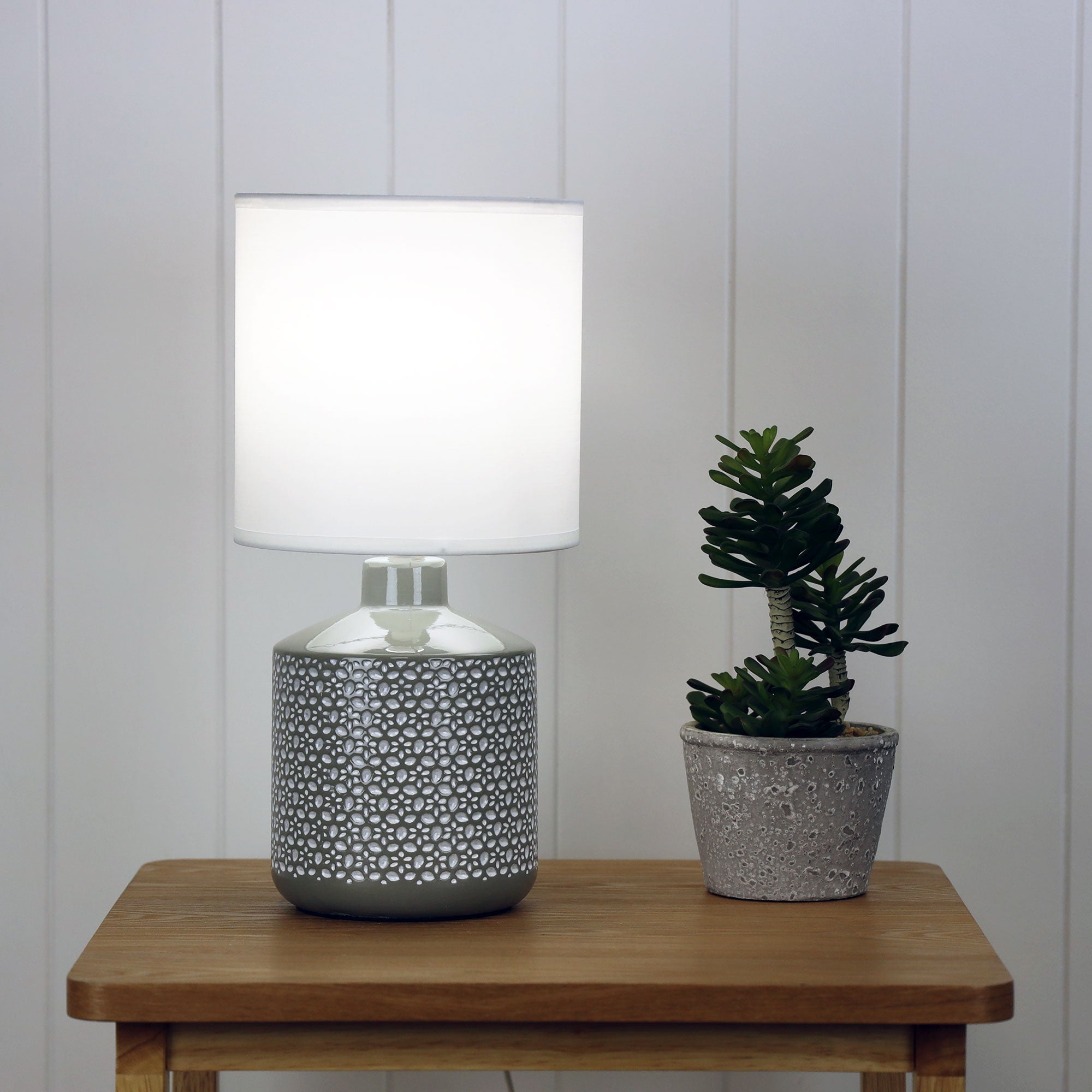 Celia Table Lamp Grey With White Shade